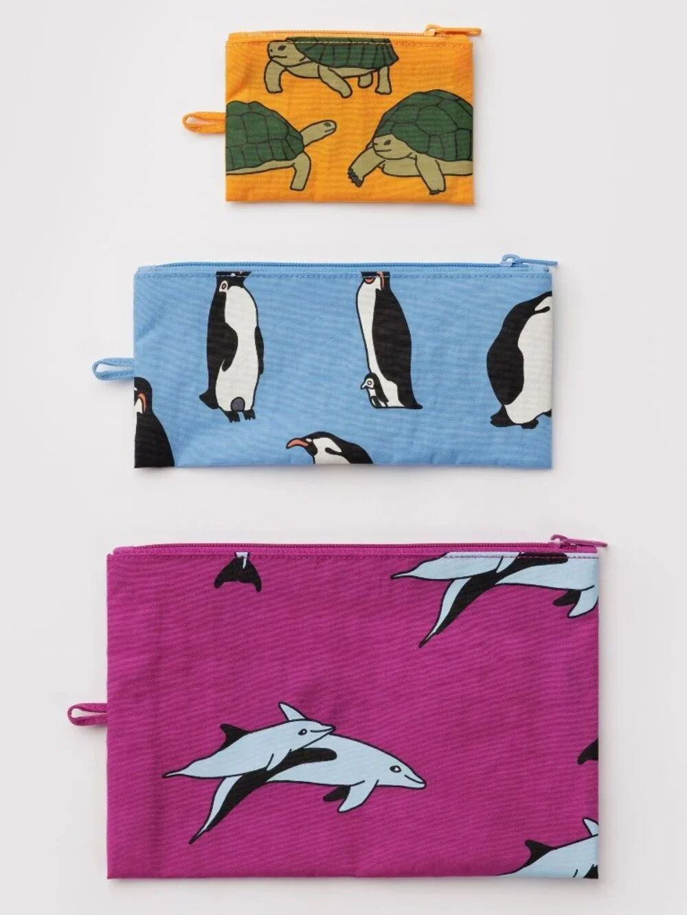 NWT Baggu Flat Pouch Set - Vacation Animals (Turtle, Penguin, Dolphin)